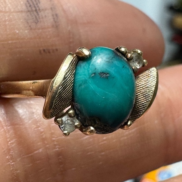 Vintage 10K Gold Quartz & Turquoise Ring 6 - Picture 6 of 12